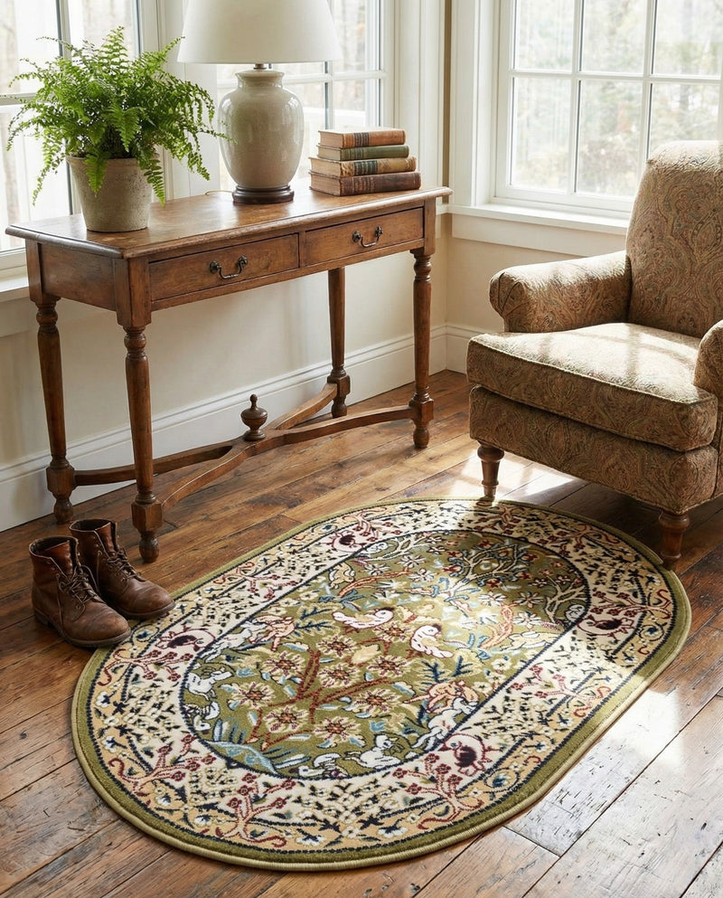 Persian Elegance Collection Area Rug -  Kerman (Green) Oval Green  lifestyle 63