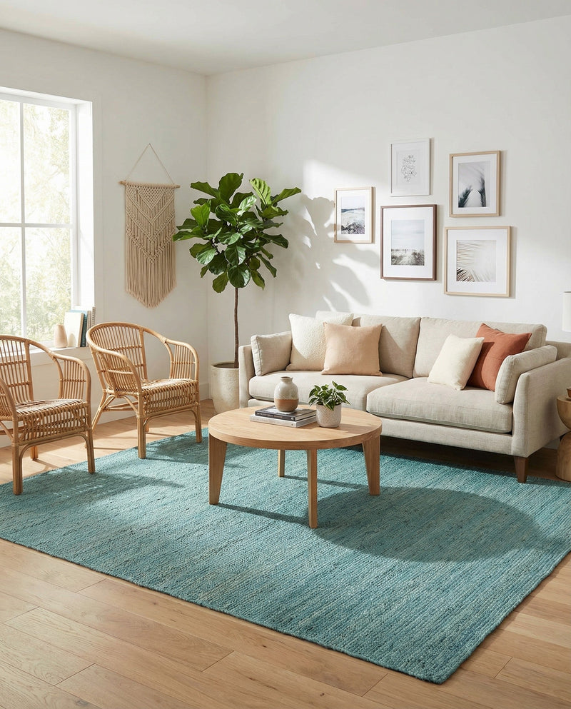 Woven Seaside Jute Collection Area Rug - Savannah (Turquoise) Rectangle Turquoise  lifestyle 28