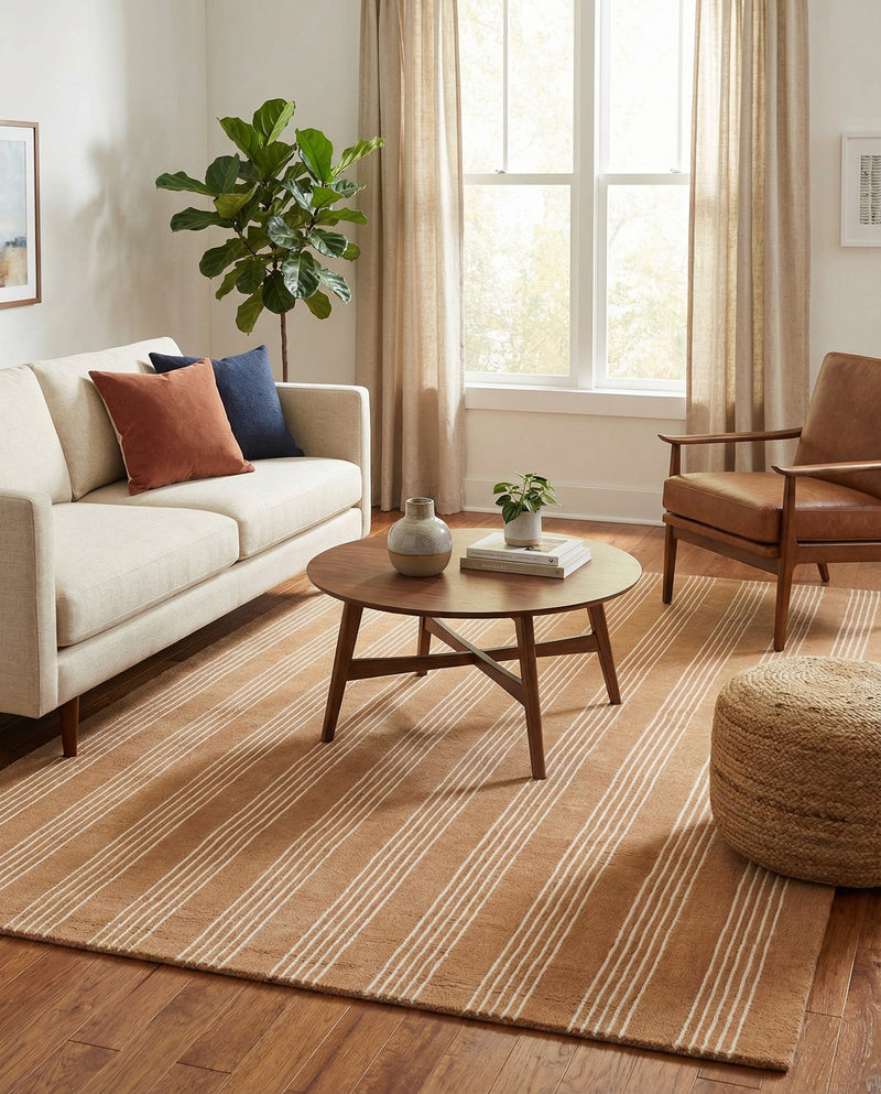 Hampton Stripes Wool Collection Area Rug - Montauk Rectangle Latte Brown  lifestyle 17