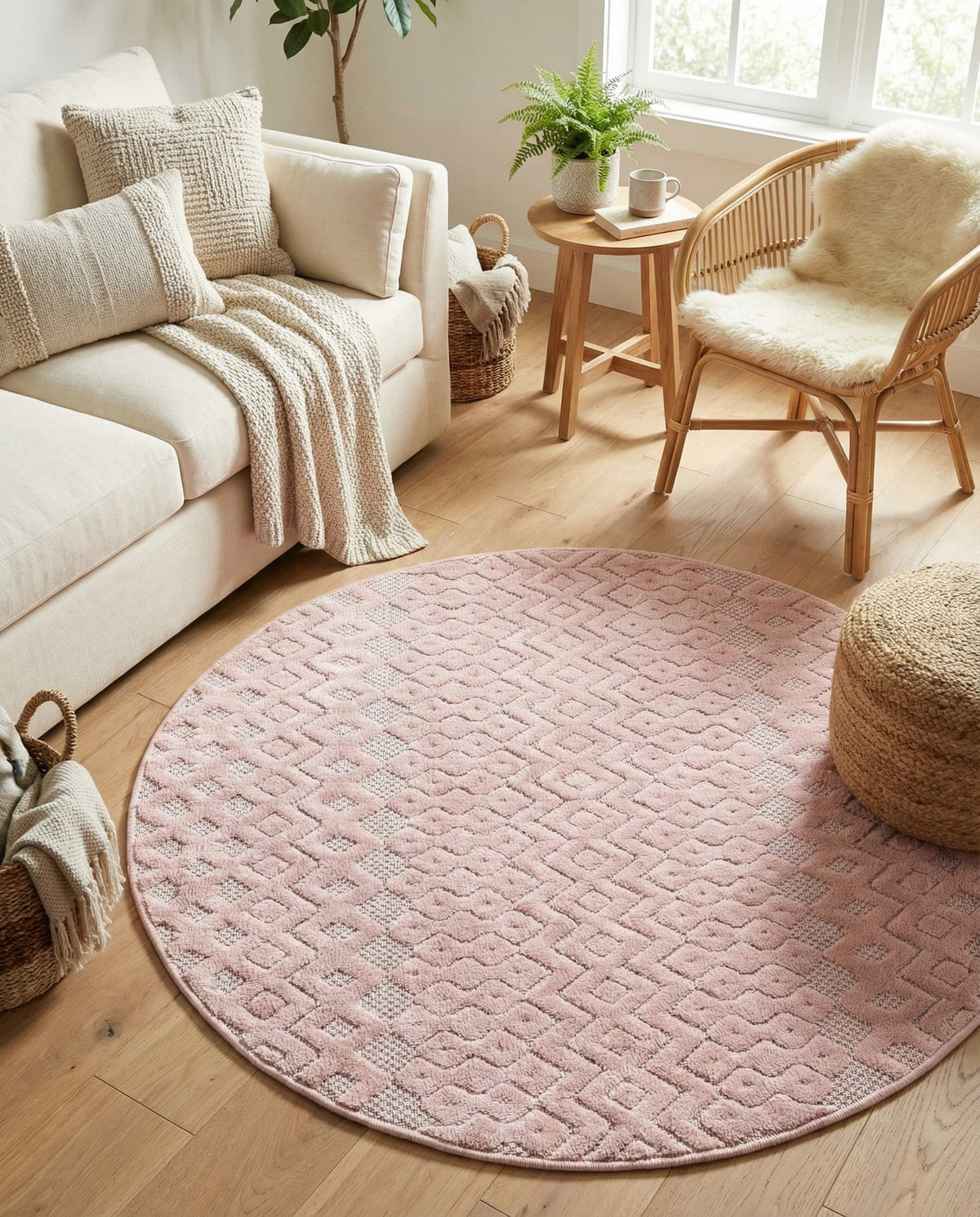 Garden Lattice Charm Collection Area Rug -  Pergola (Pink) Round Pink  lifestyle 53