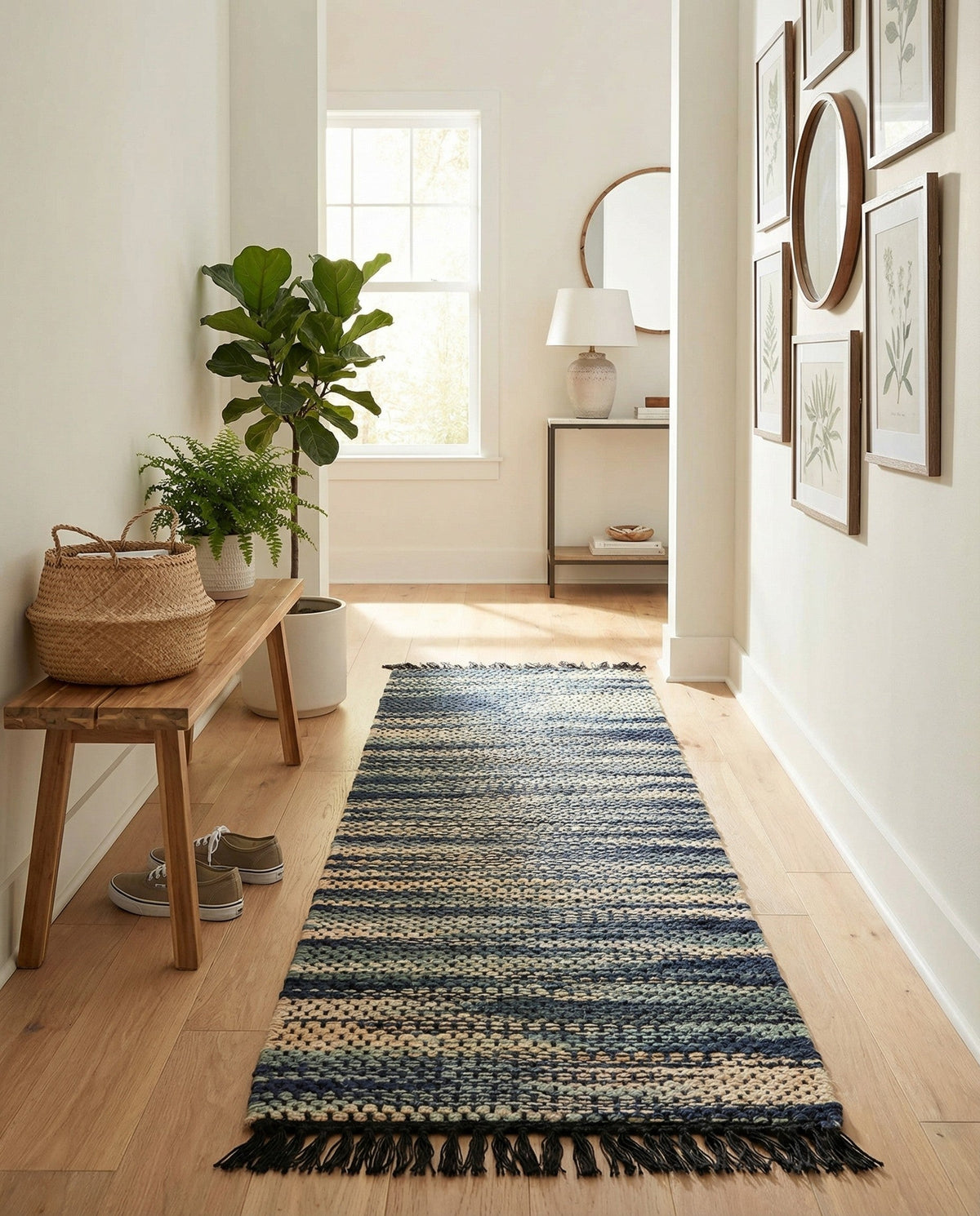 Savannah Jute Collection Area Rug - Nantucket Runner Green and Ivory  lifestyle 81