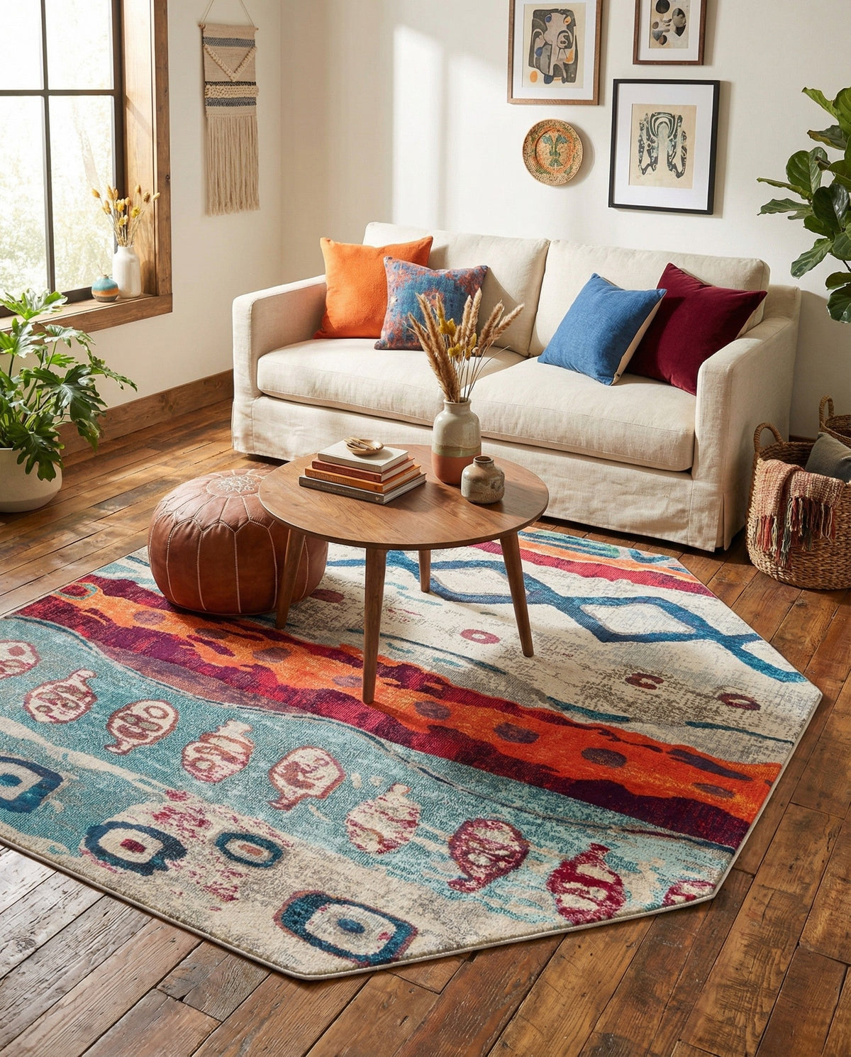 Colorburst Oasis Collection Area Rug -  Lagoon Octagon Multi  lifestyle 83