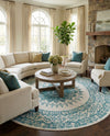 Patio Heritage Collection Area Rug -  Lafayette (Aqua) Round Aqua  lifestyle 17