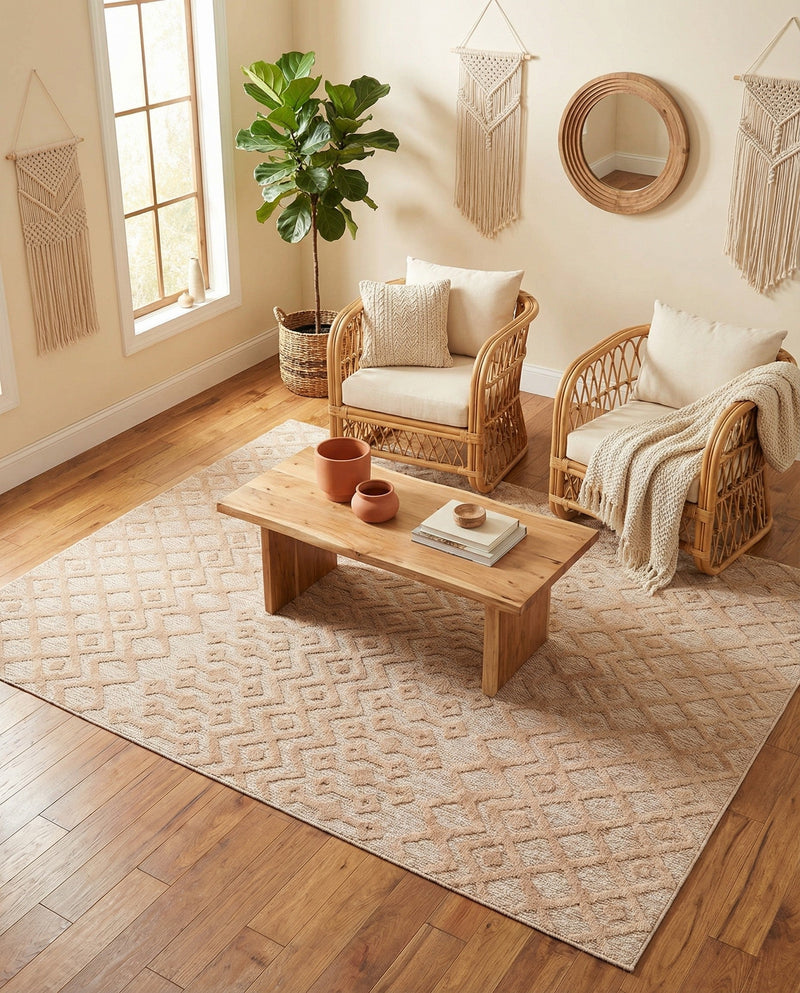Garden Lattice Charm Collection Area Rug -  Pergola (Beige) Rectangle Beige  lifestyle 4