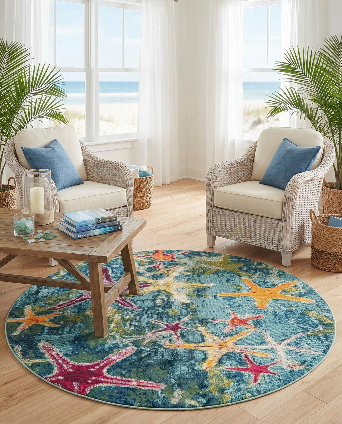 Sorrento Shores Collection Area Rug - Positano Round Navy Blue  lifestyle 99