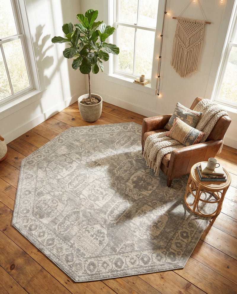 Seville Stripes Collection Area Rug -  Granada (Gray) Octagon Gray  lifestyle 40