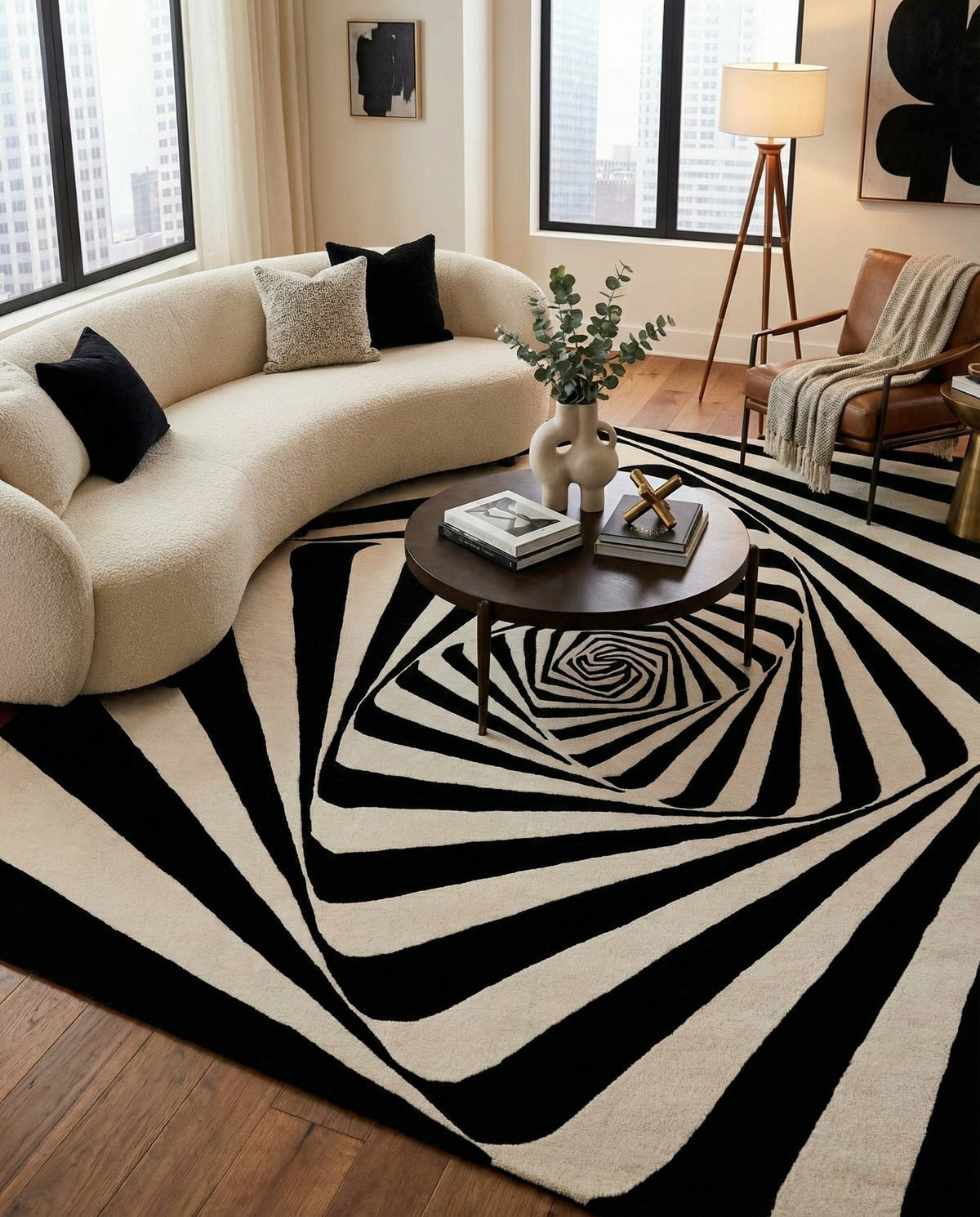 Cyclone Wool Collection Area Rug -  Twister Rectangle Black and White  lifestyle 8