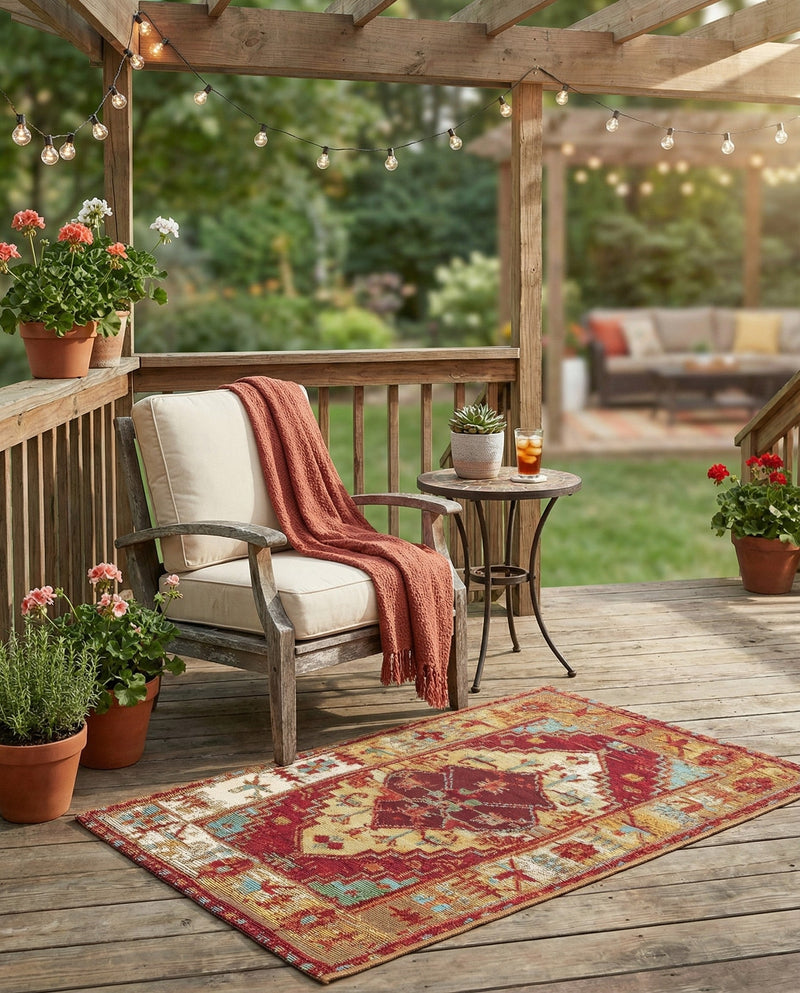 Patio Heritage Collection Area Rug -  Arbor Rectangle Red Green Blue  lifestyle 6