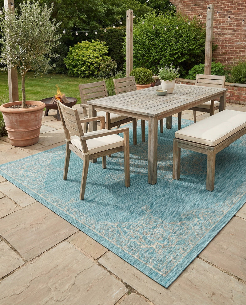Patio Heritage Collection Area Rug -  Charleston (Light Aqua) Rectangle Light Aqua  lifestyle 12