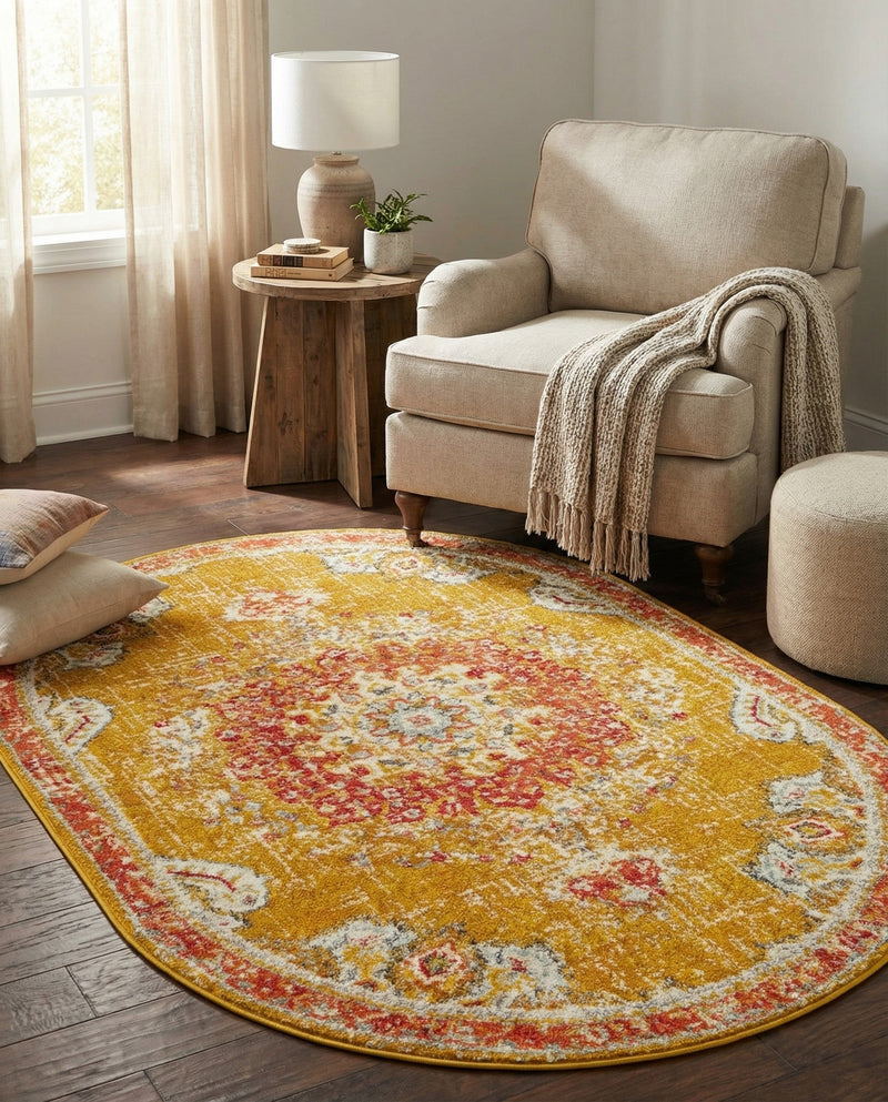 Brighton Terrace Collection Area Rug - Hove (Gold) Oval Gold  lifestyle 54