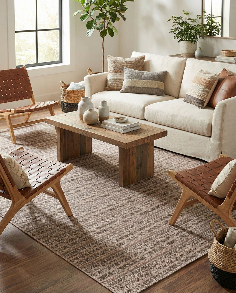 Seaside Stripes Collection Area Rug -  Boardwalk (Natural) Square Natural  lifestyle 76