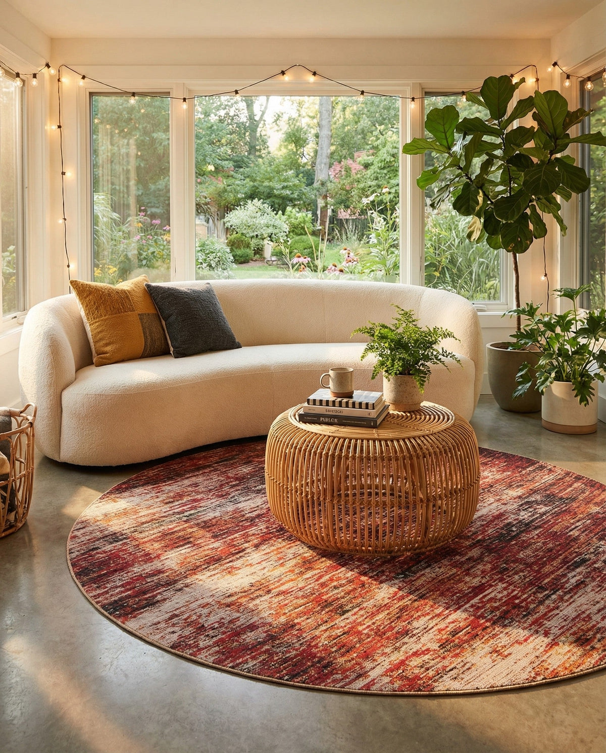 Sahara Essence Collection Area Rug - Oasis (Rust Red) Round Rust Red  lifestyle 81