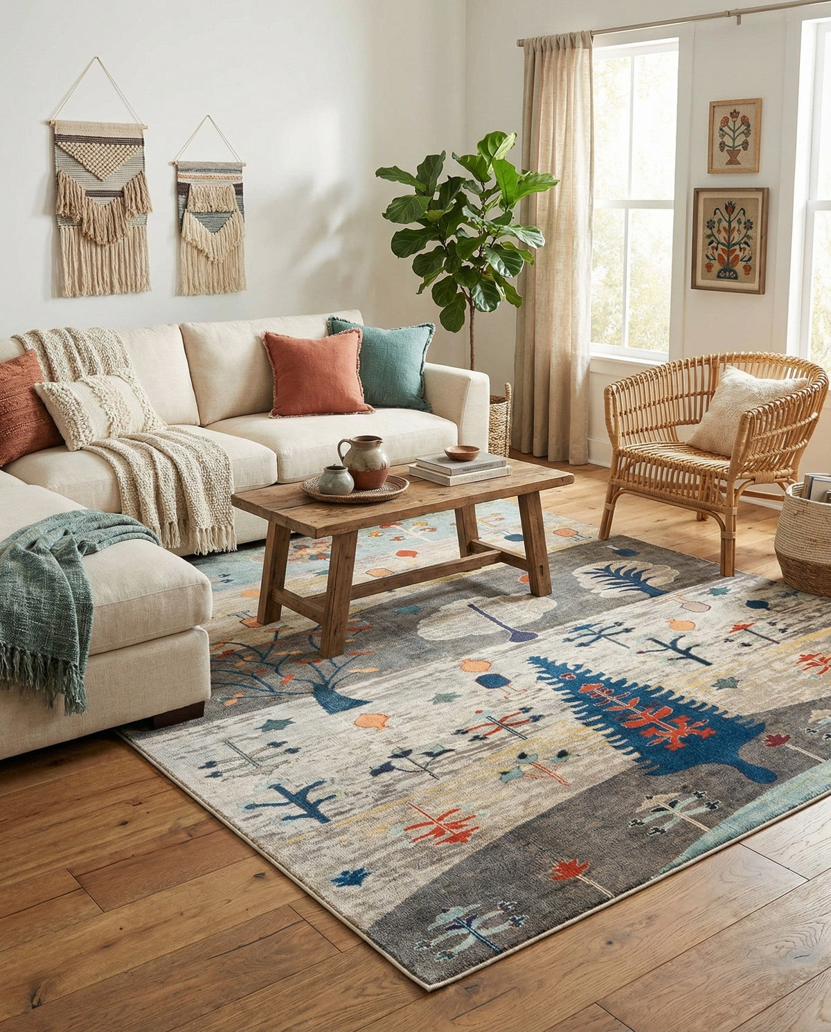 Colorburst Oasis Collection Area Rug -  Mosaic Square Ivory Gray Blue  lifestyle 36