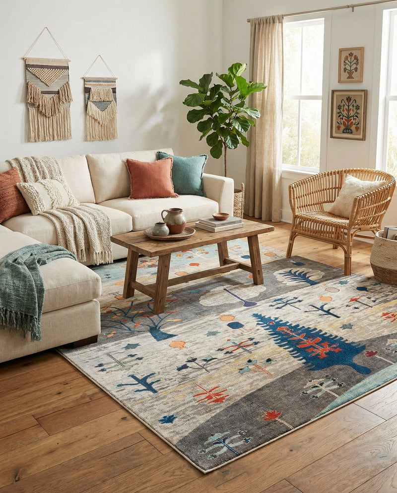 Colorburst Oasis Collection Area Rug -  Mosaic Square Ivory Gray Blue  lifestyle 36