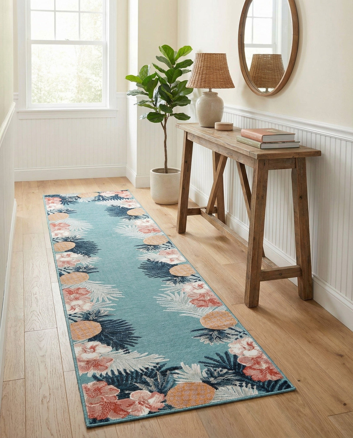 Seaside Blooms Collection Area Rug - Haven Runner Blue  lifestyle 136
