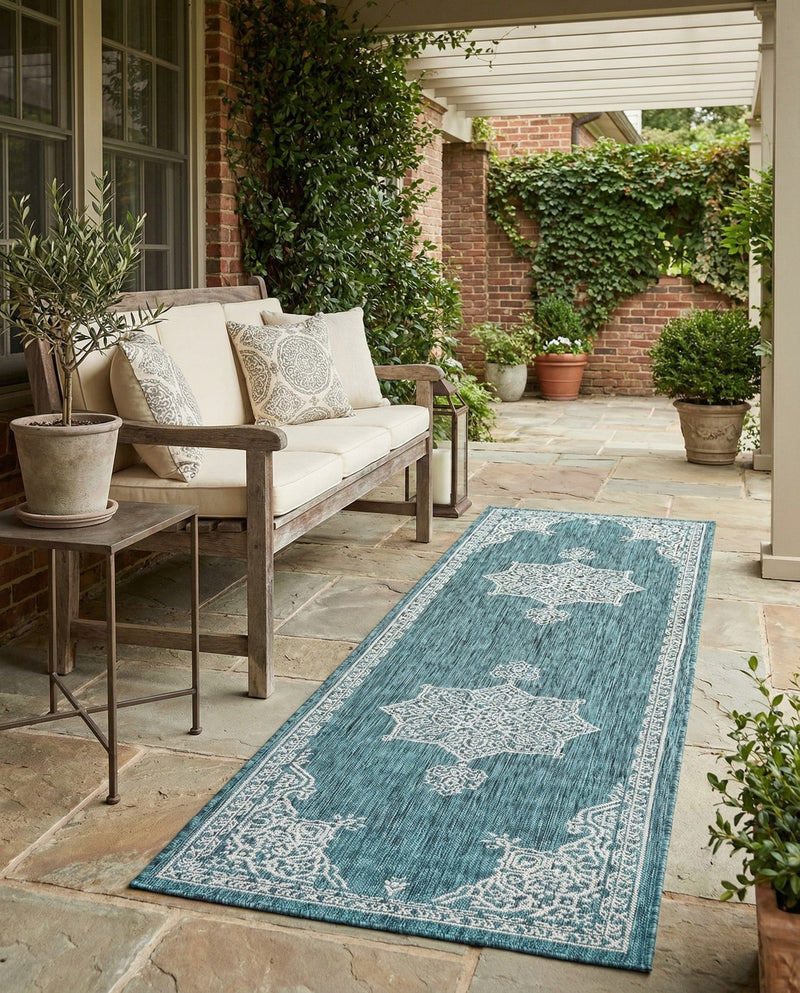 Patio Heritage Collection Area Rug -  Charleston (Teal) Runner Teal  lifestyle 73
