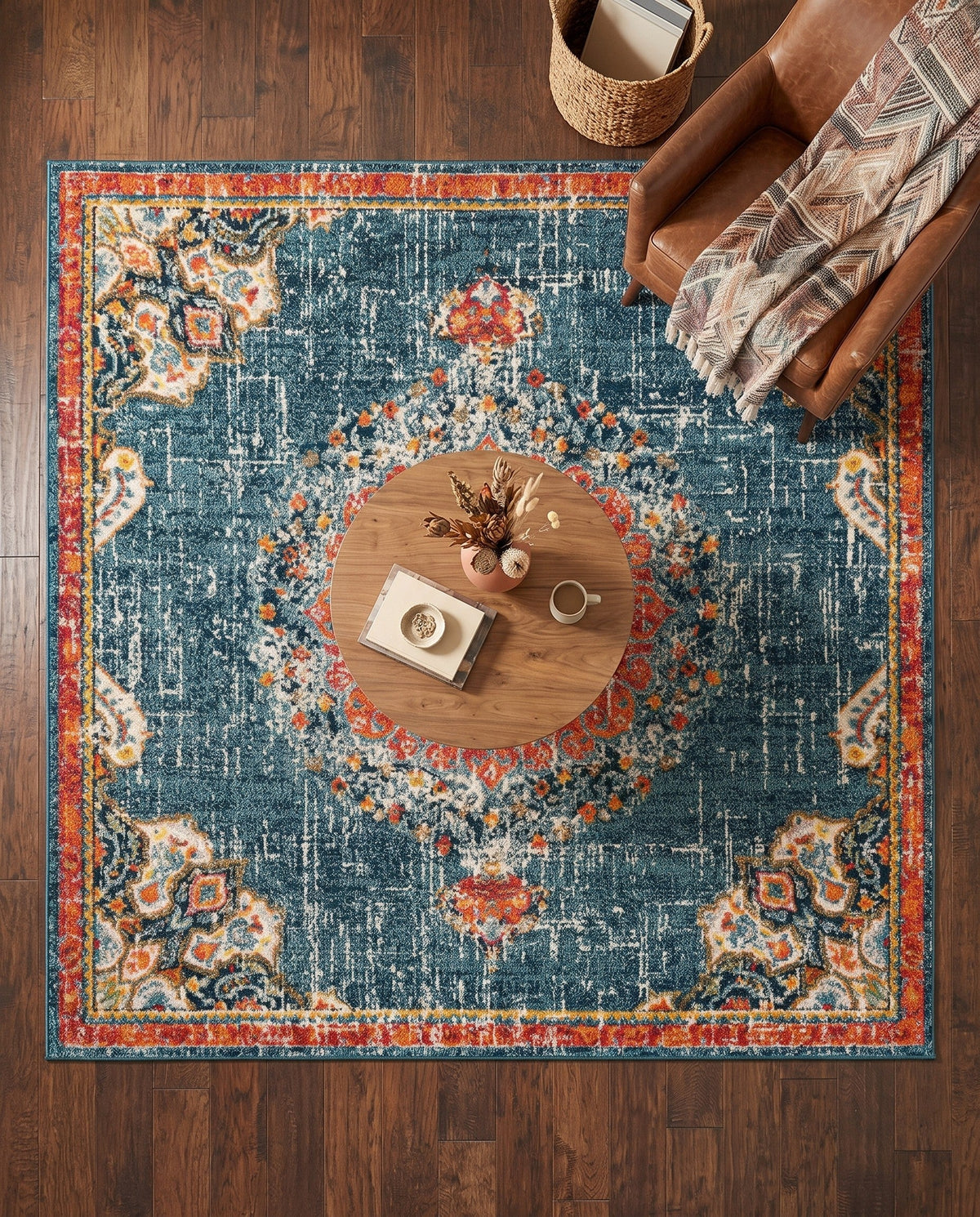 Brighton Terrace Collection Area Rug - Hove (Blue) Square Blue  lifestyle 109