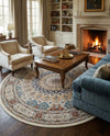 Persian Elegance Collection Area Rug -  Hamedan (Ivory) Round Ivory  lifestyle 32