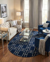 Hollywood Luxe Collection Area Rug -  Beverly (Navy Blue Silver) Oval Navy Blue Silver  lifestyle 54