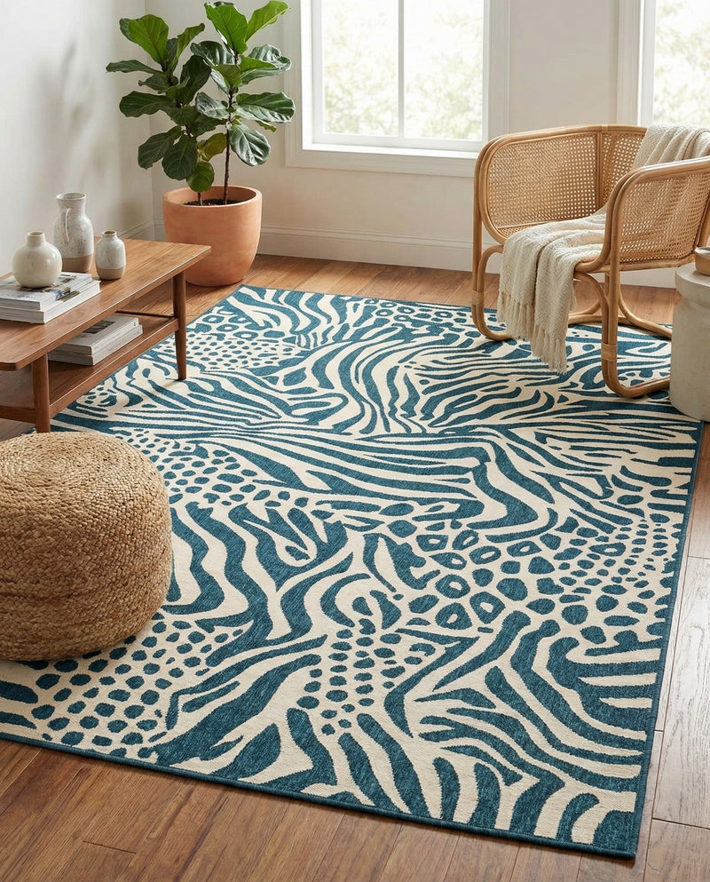 Savannah Escape Collection Area Rug -  Masai Rectangle Navy Blue and Ivory  lifestyle 19