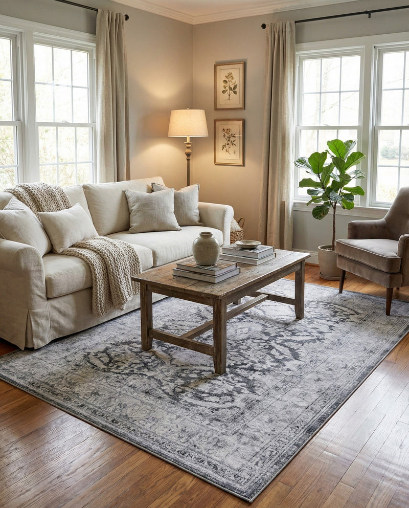 Heritage Elegance Collection Area Rug -  Miramar Rectangle Charcoal  lifestyle 26