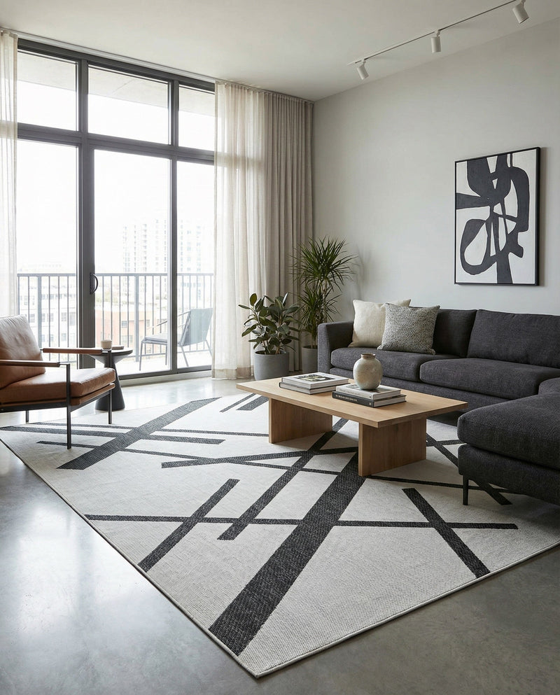 Urban Terrace Collection Area Rug -  Bowery Rectangle Black and White  lifestyle 8