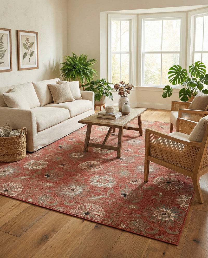 Seaside Blooms Collection Area Rug - Seychelles Rectangle Terracotta  lifestyle 5