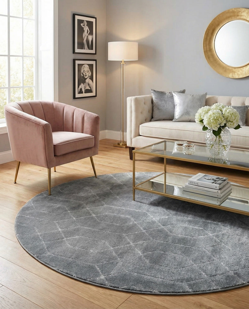Hollywood Luxe Collection Area Rug - Sunset (Gray Silver) Round Gray Silver  lifestyle 54