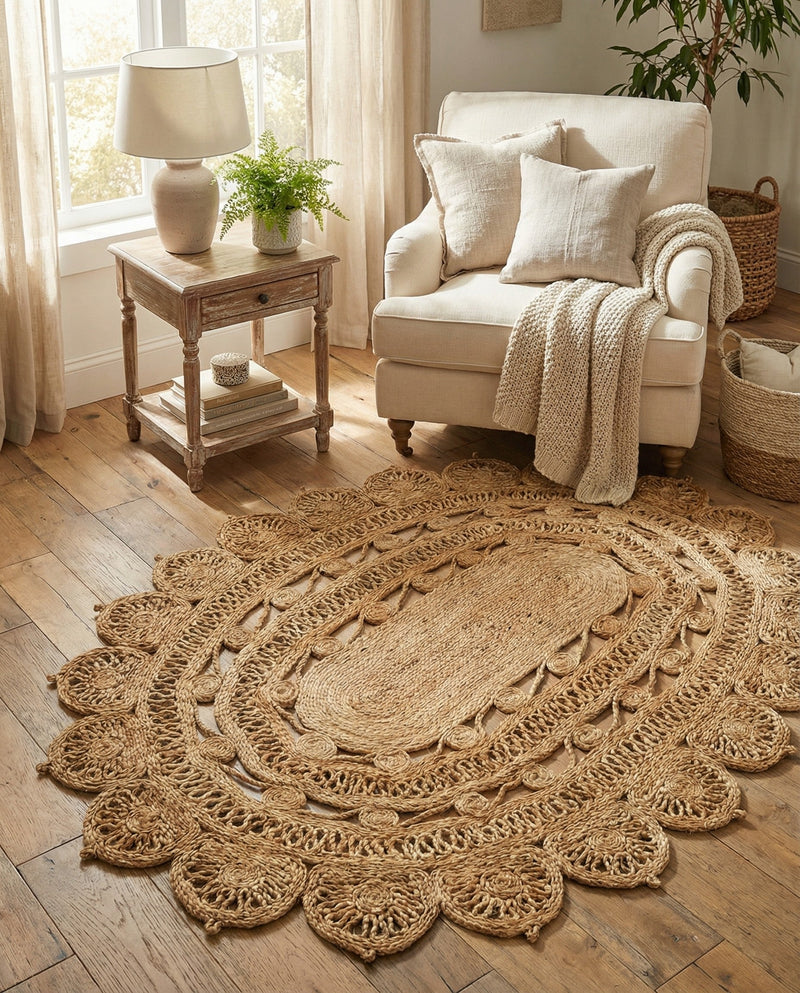 Woven Seaside Jute Collection Area Rug - Coastalhaven (Natural) Oval Natural  lifestyle 29