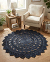 Woven Seaside Jute Collection Area Rug - Coastalhaven (Navy Blue) Round Navy Blue  lifestyle 11