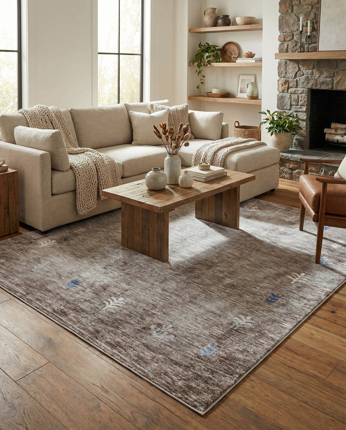 Zagros Shades Collection Area Rug -  Yasuj Square Gray Brown  lifestyle 87