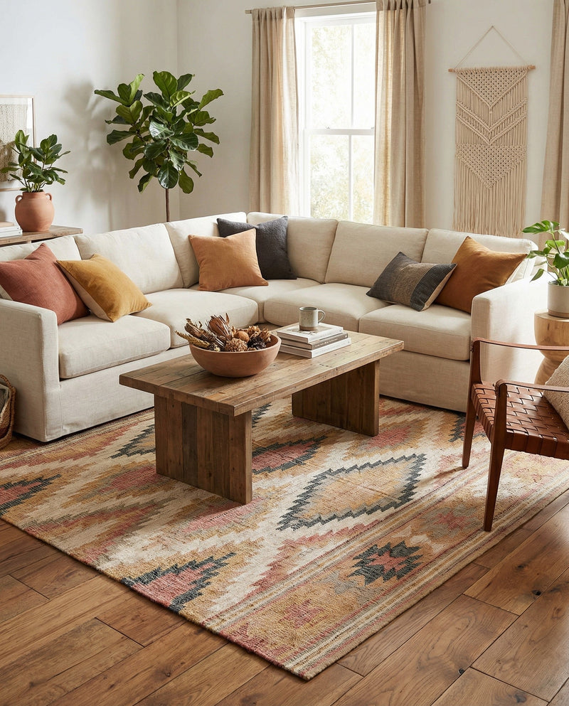 Desert Weave Jute Collection Area Rug - Sahara Square Multi  lifestyle 51