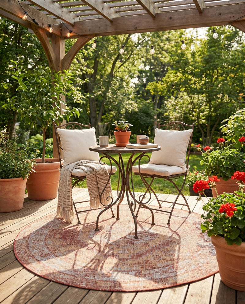 Patio Heritage Collection Area Rug -  Augusta (Rust Red) Round Rust Red  lifestyle 36