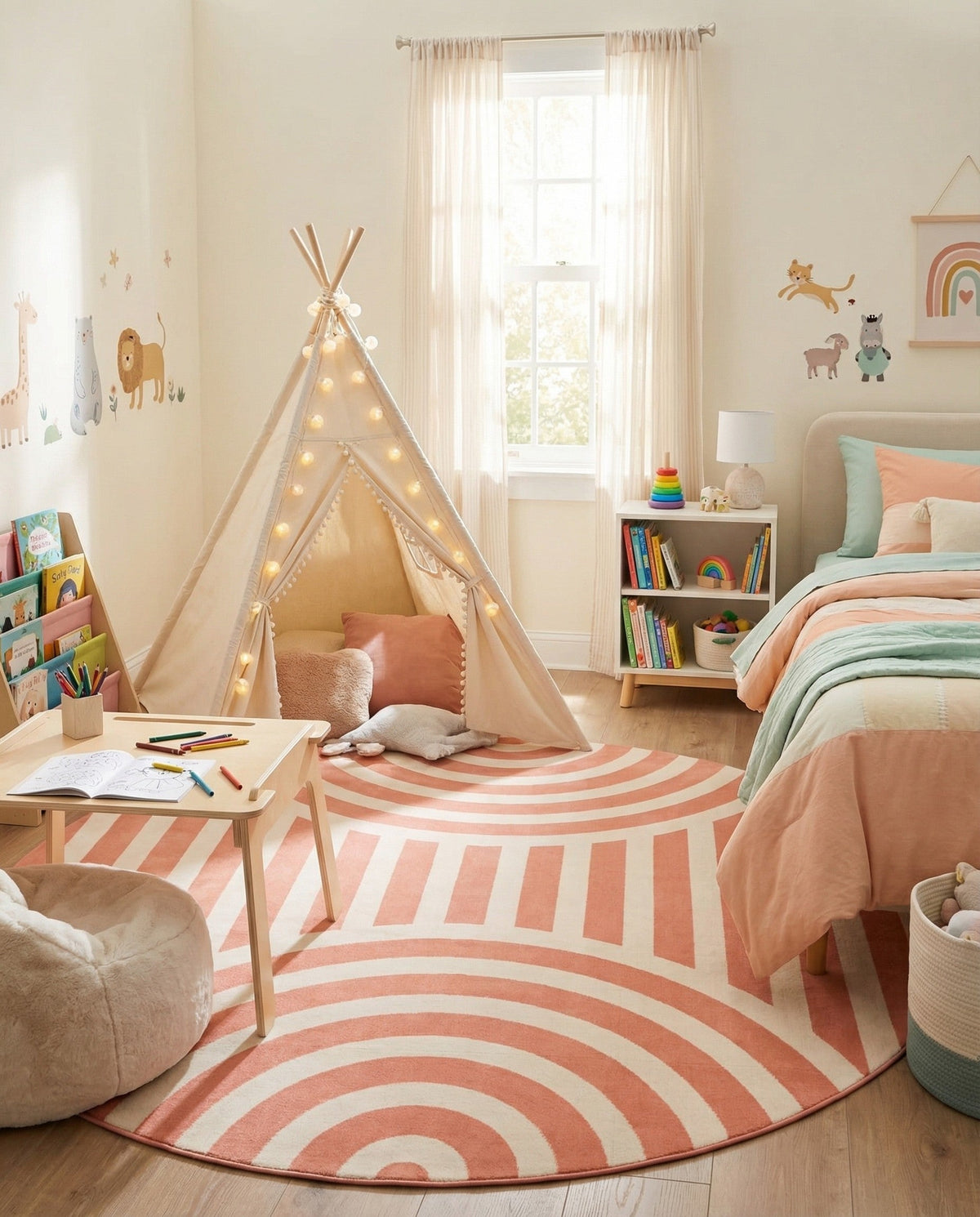 Wonder Tykes Collection Area Rug -  Joydale Round Soft Coral Pink  lifestyle 159