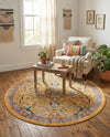Seville Stripes Collection Area Rug -  Malaga (Yellow) Round Yellow  lifestyle 67