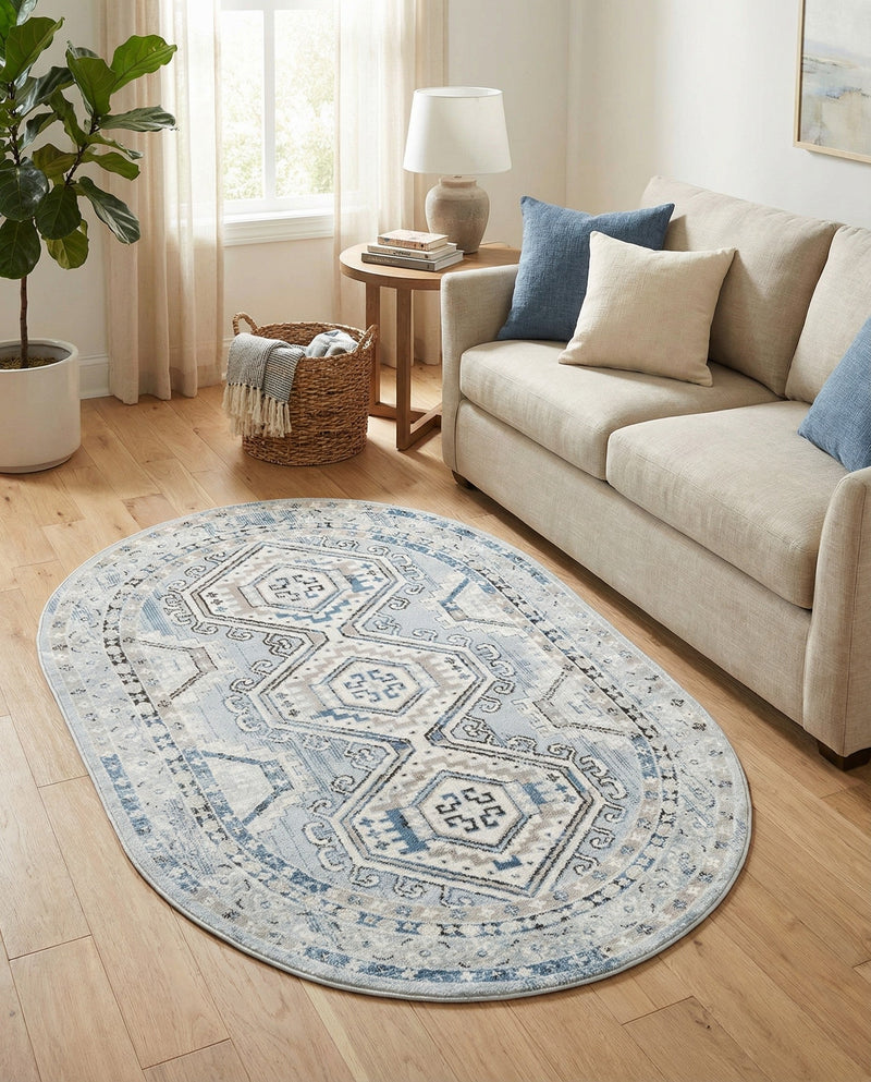 Savannah Elegance Collection Area Rug -  Tybee (Aqua Blue) Oval Aqua Blue  lifestyle 72