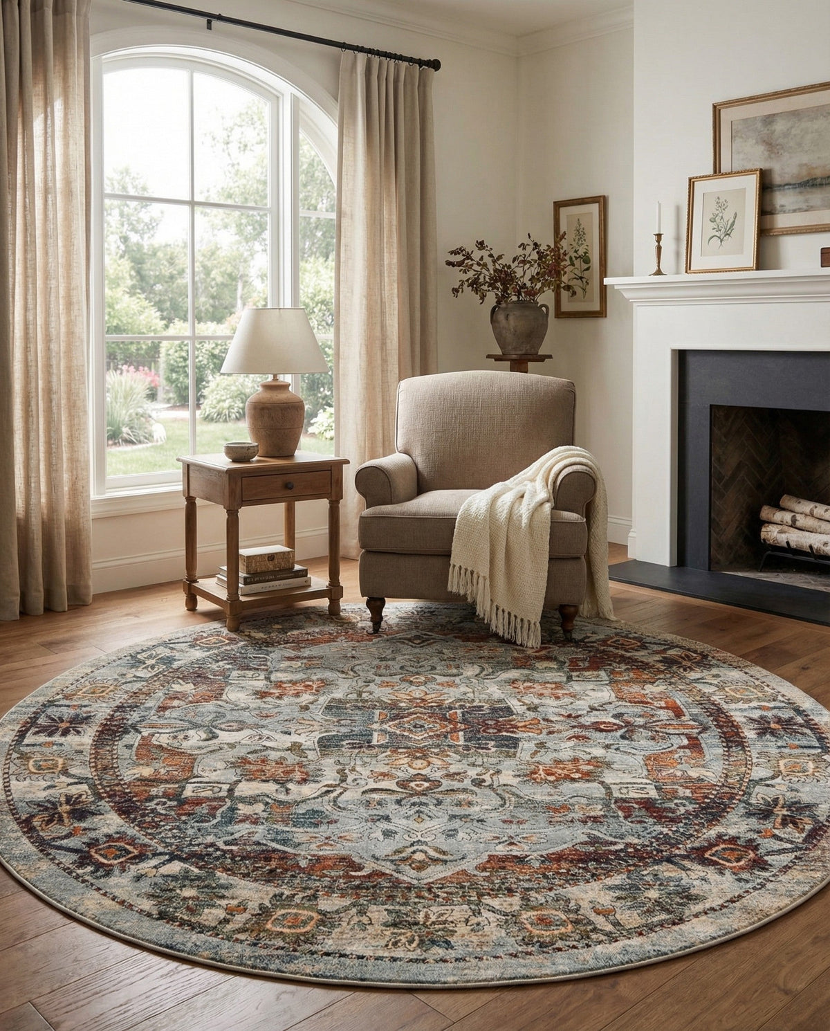 Savannah Soiree Collection Area Rug -  Everglade (Ivory) Round Ivory  lifestyle 84
