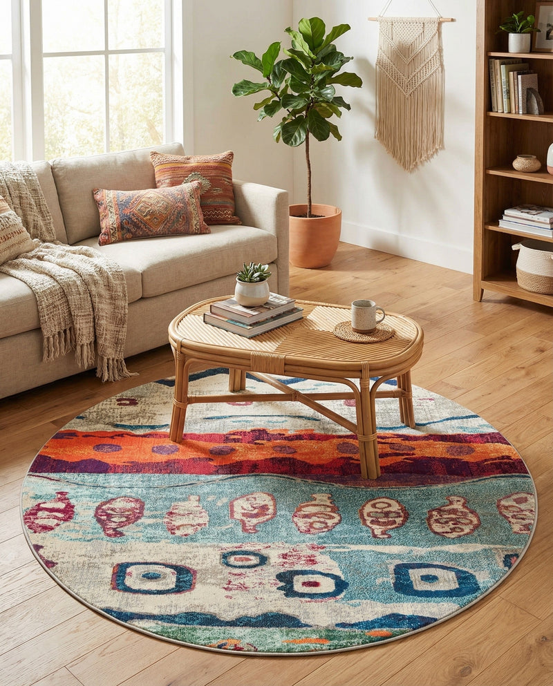 Colorburst Oasis Collection Area Rug -  Lagoon Round Multi  lifestyle 78