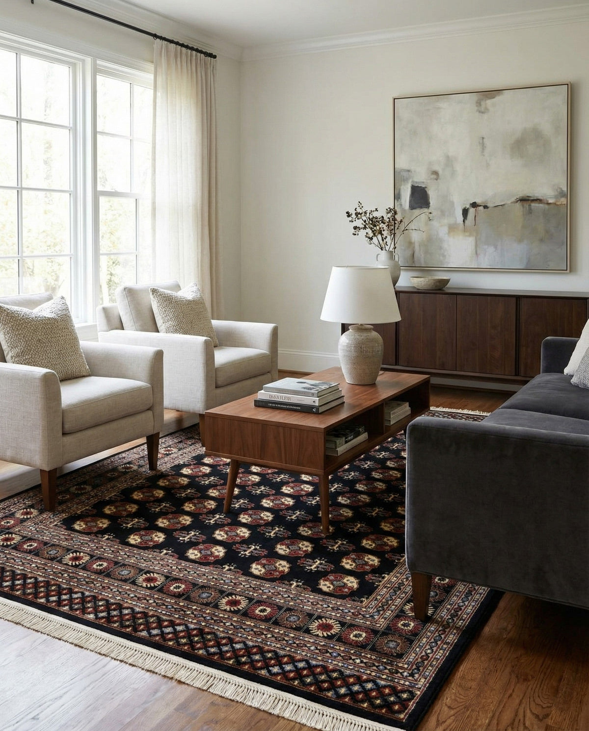 Samarkand Elegance Collection Area Rug -  Margilan (Black) Rectangle Black  lifestyle 20
