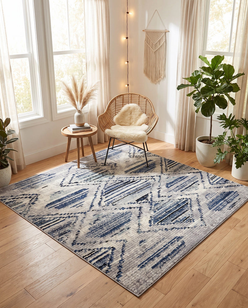 Marrakech Mosaic Collection Area Rug -  Atlas Square Blue Gray  lifestyle 63