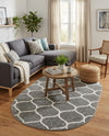 Trellis Mosaic Collection Area Rug -  Pergolatown (Dark Gray) Oval Dark Gray  lifestyle 51