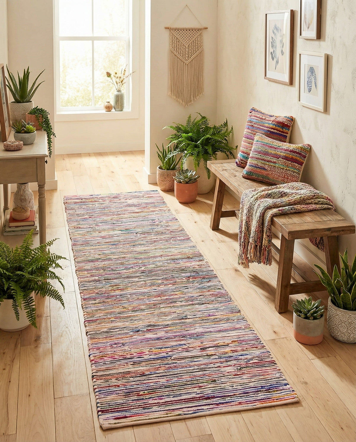 Thar Cotton Collection Area Rug - Alleppey Runner Multi White  lifestyle 73
