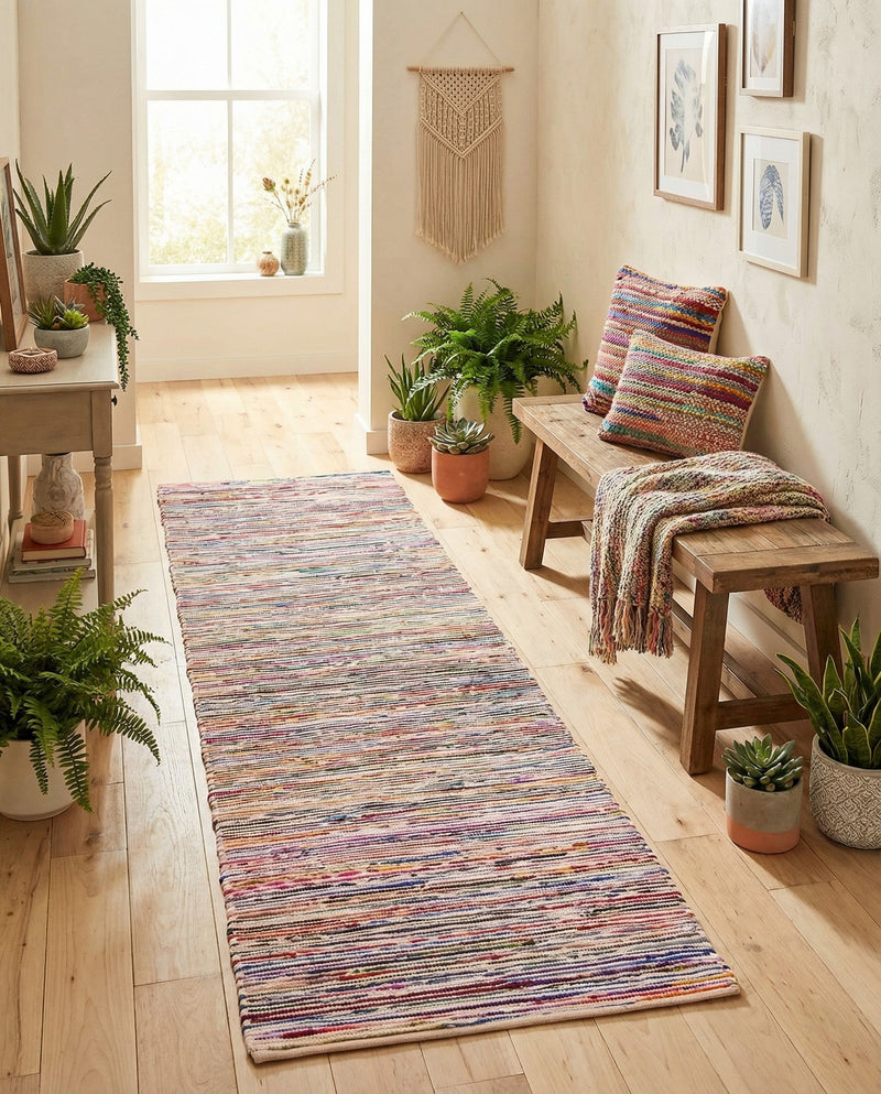 Thar Cotton Collection Area Rug - Alleppey Runner Multi White  lifestyle 73
