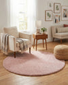 Solid Shag Seaside Collection Area Rug - Azure Cove (Pink) Round Pink  lifestyle 47