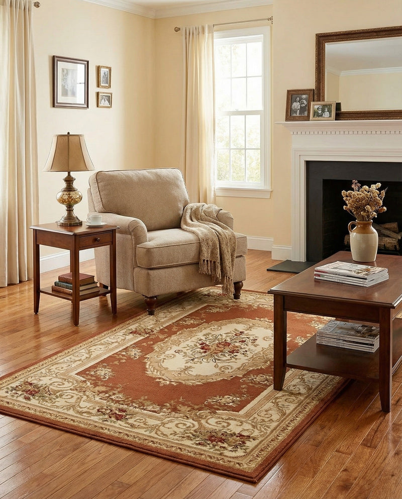Versailles Elegance Collection Area Rug -  Louveciennes (Brick Red) Rectangle Brick Red  lifestyle 5