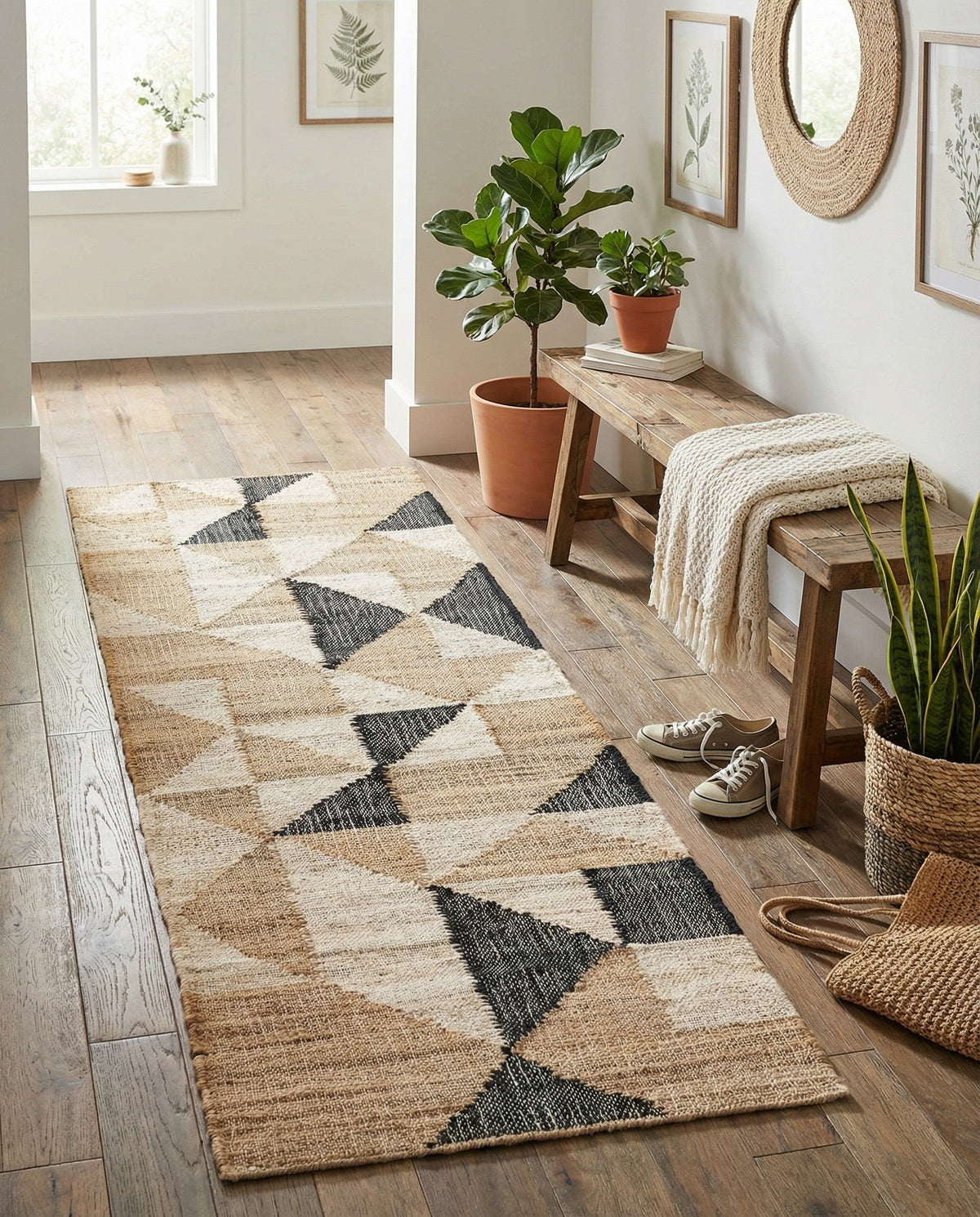 Benares Handwoven Jute Collection Area Rug -  Sarnath Runner Beige and Black  lifestyle 29