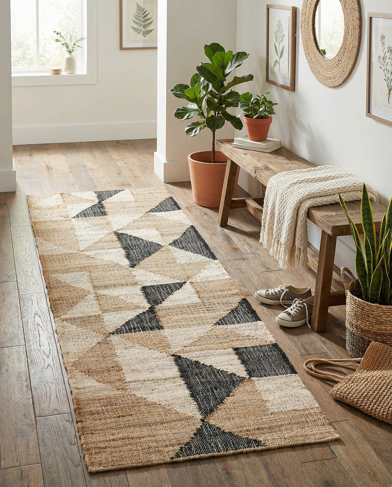 Benares Handwoven Jute Collection Area Rug -  Sarnath Runner Beige and Black  lifestyle 29