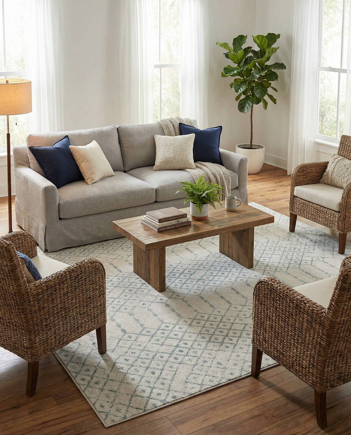 Marrakesh Lattice Collection Area Rug - Casablanca (Ivory Aqua) Rectangle Ivory Aqua  lifestyle 11