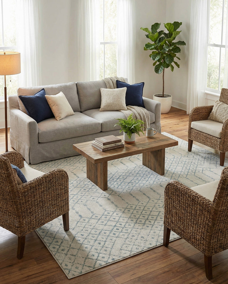 Marrakesh Lattice Collection Area Rug - Casablanca (Ivory Aqua) Rectangle Ivory Aqua  lifestyle 11