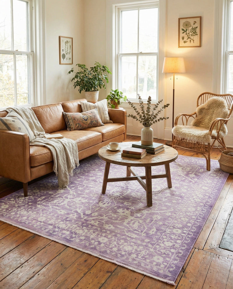 Rustic Charm Revival Collection Area Rug - Farmstead Rectangle Purple  lifestyle 36